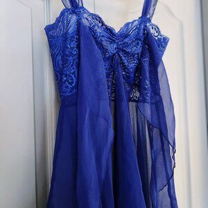 Vtg. Victoria’s Secret Blue Lace Chiffon Babydoll Slip Dress Y2K Coquette Fairy